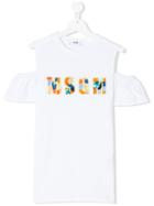 Msgm Kids Off-shoulder Embroidered T-shirt - White