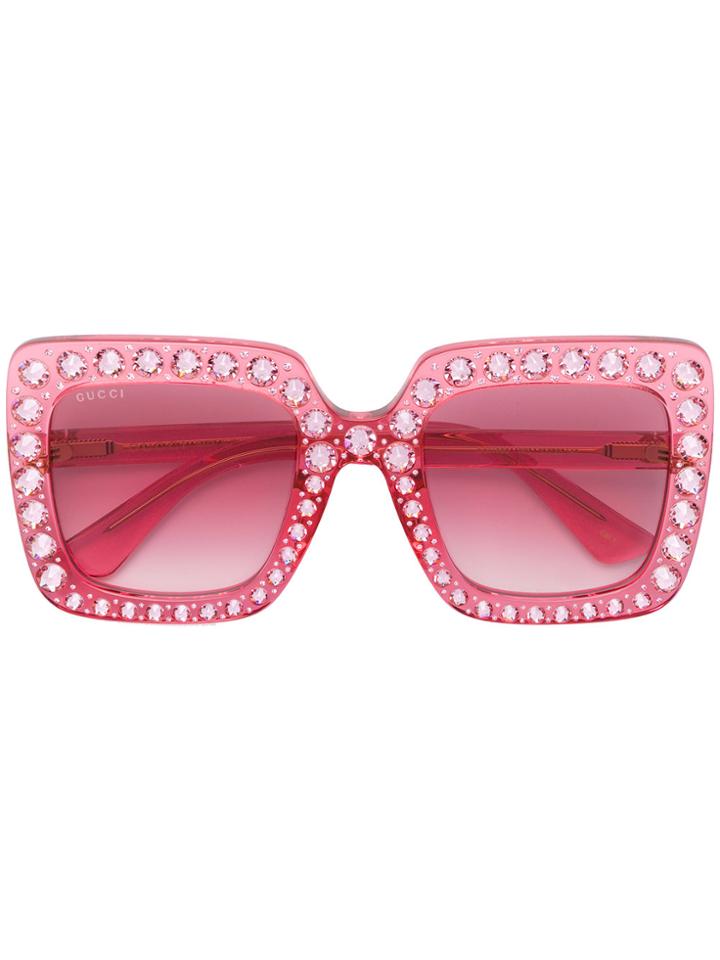 Gucci Eyewear Embellished Oversized Sunglasses - Pink & Purple
