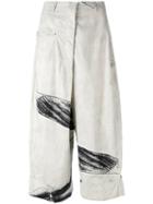 Rundholz Sketch Print Cropped Trousers, Women's, Size: Medium, Nude/neutrals, Cotton