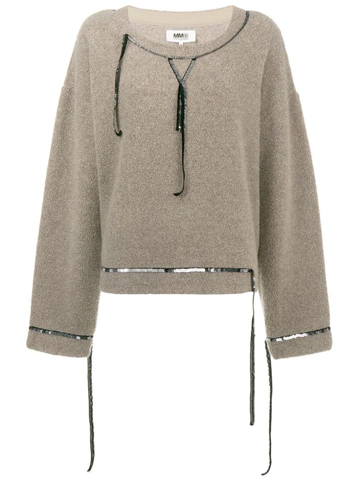 Mm6 Maison Margiela Sequin Trimmed Fleece Jumper - Neutrals