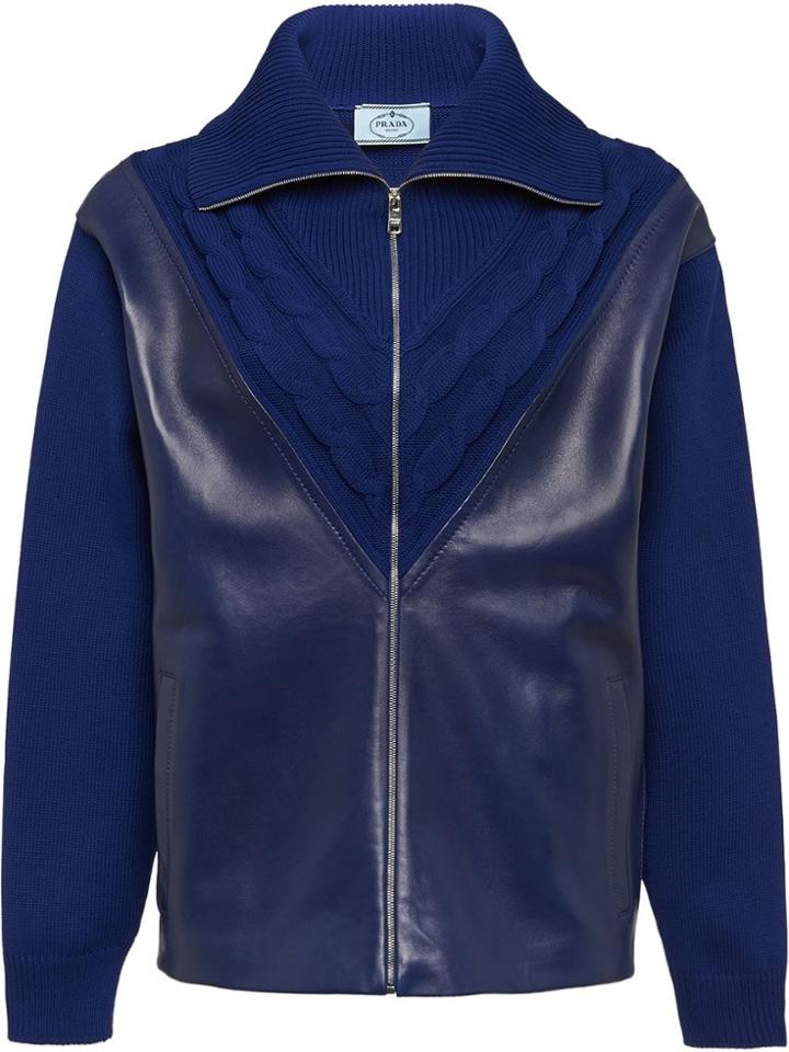 Prada Leather Panel Cardigan - Blue