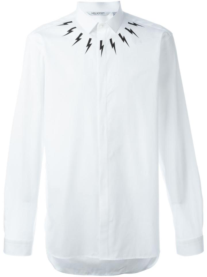 Neil Barrett Lightning Bolt Print Shirt, Men's, Size: 42, White, Cotton