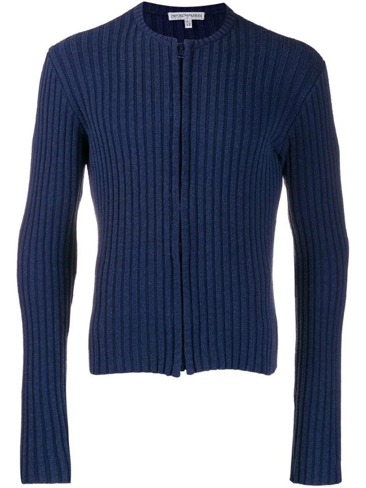 Giorgio Armani Pre-owned 1990's Knitted Ribbed Zipped Jacket - Blue
