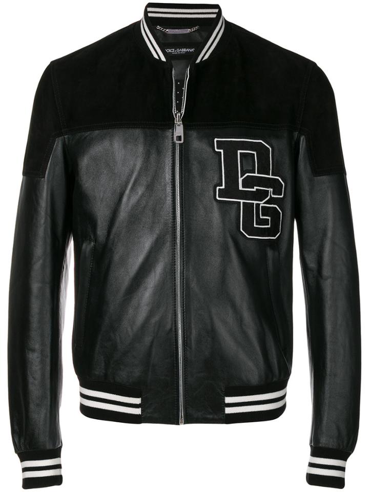 Dolce & Gabbana Logo Patch Bomber Jacket - Black