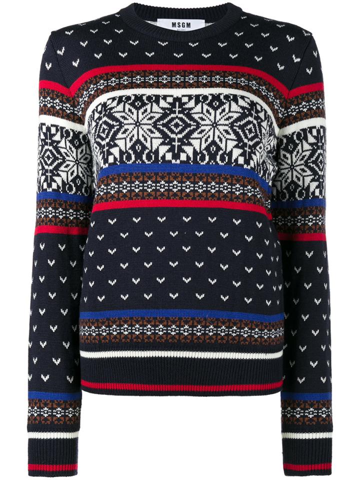 Msgm Crew Neck Fair Isle Knitted Jumper - Blue
