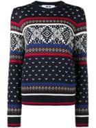 Msgm Crew Neck Fair Isle Knitted Jumper - Blue