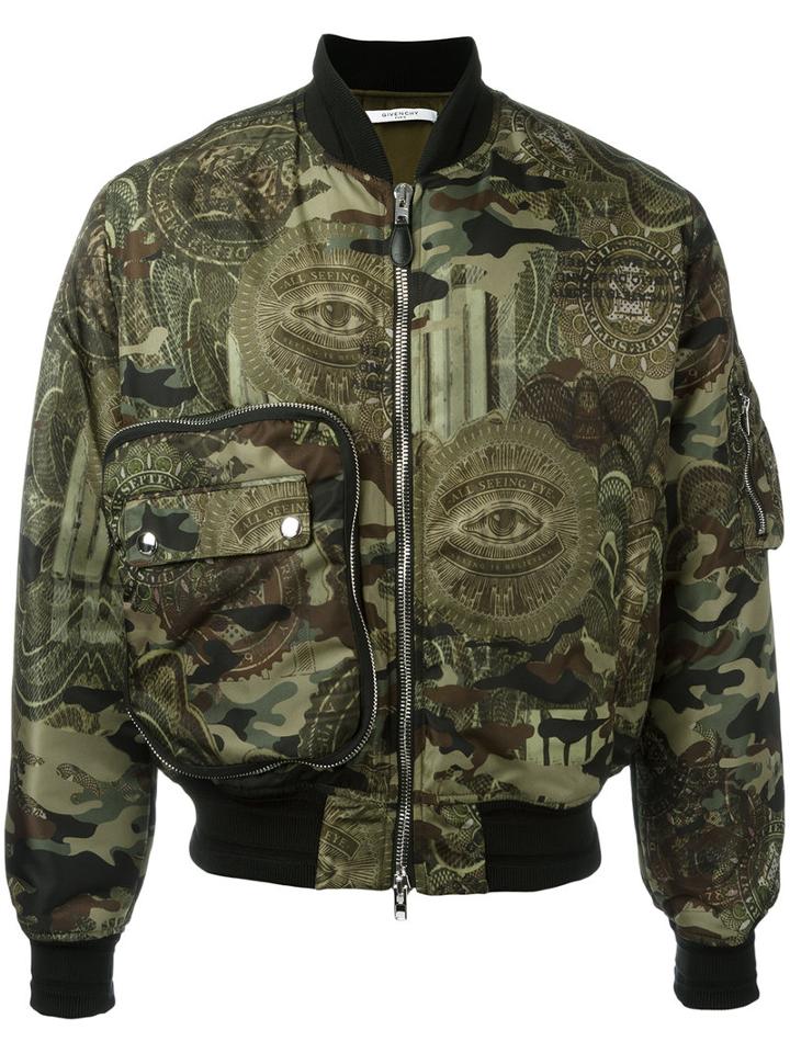 Givenchy Printed Bomber, Men's, Size: 48, Green, Polyamide/viscose/polyester