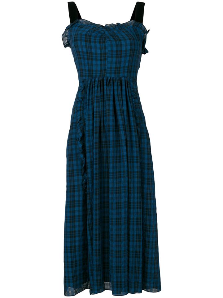 Alexa Chung Checked Flared Dress - Blue