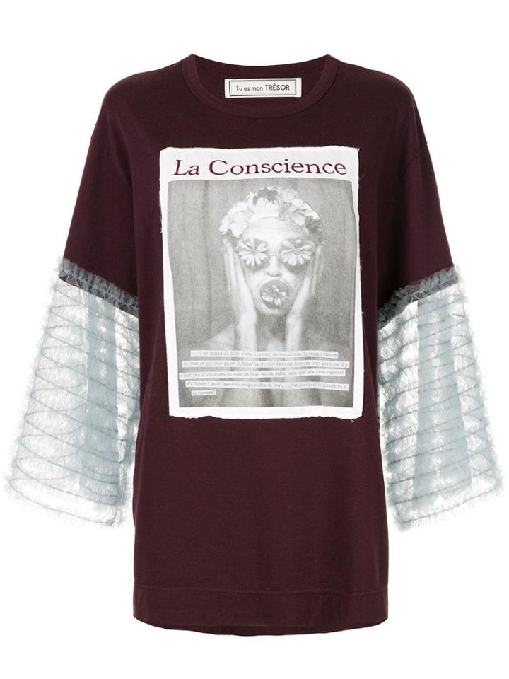 Tu Es Mon Trésor Tulle Frill Cuff T-shirt - Red