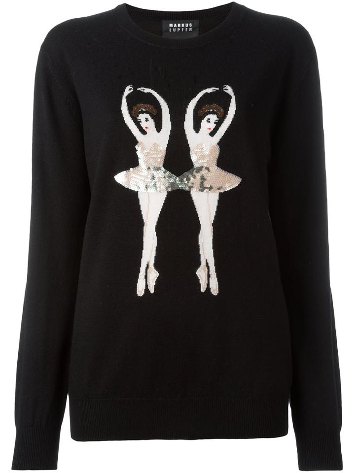 Markus Lupfer Ballerinas Intarsia Sweater, Women's, Size: Small, Black, Merino