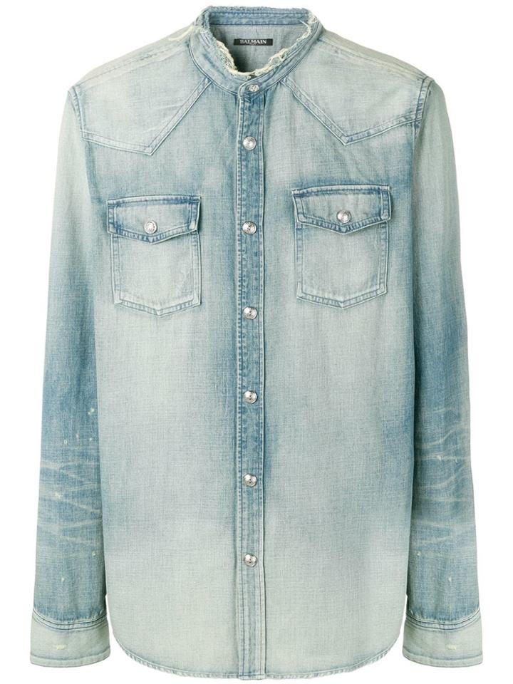 Balmain Distressed Denim Shirt - Blue