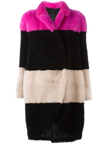 Blancha Colour Block Striped Coat, Women's, Size: 44, Black, Cupro/sheep Skin/shearling/mink Fur