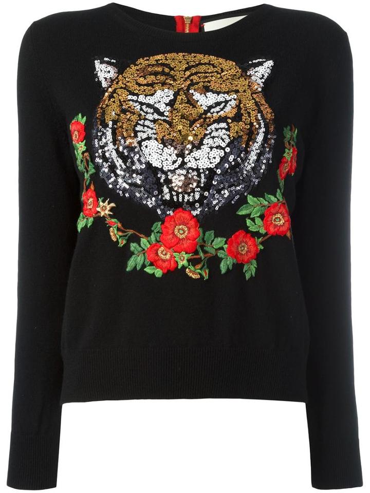 Gucci - Embellished Cashmere Sweater - Women - Cotton/cashmere - Xl, Black, Cotton/cashmere