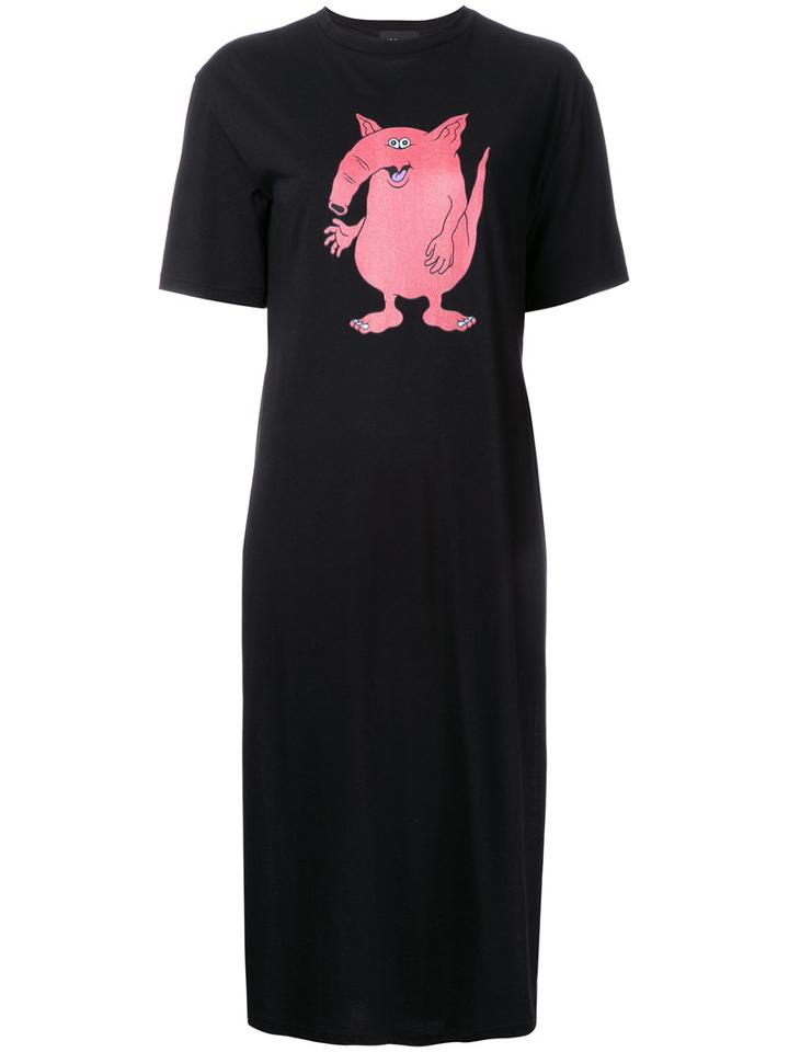 G.v.g.v. Cartoon Print Slit T-shirt, Women's, Size: Xs, Black, Cotton/lyocell