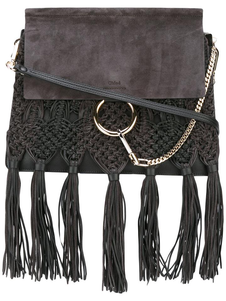 Chloé Fringed Faye Shoulder Bag, Women's, Black, Calf Leather/calf Suede