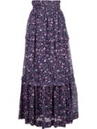 Etoile Tiered Floral Print Skirt - Purple