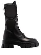 Prada Monolith Nylon Pocket-detailed Leather Combat Boots - Black