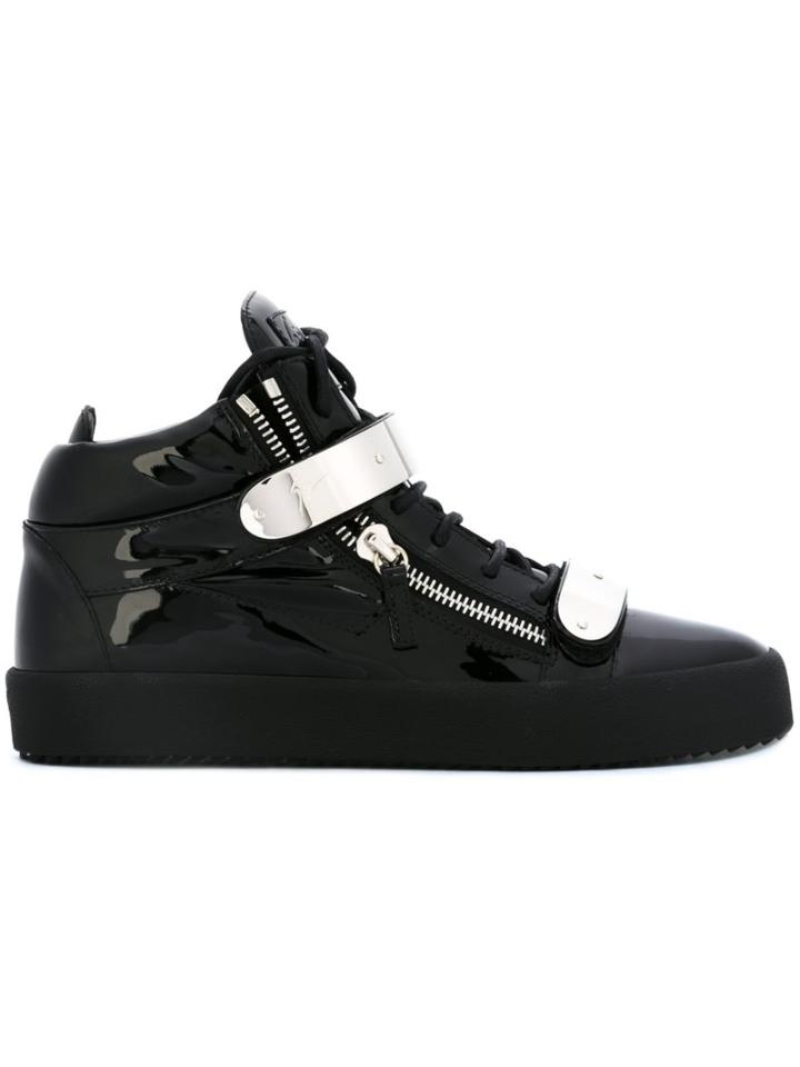 Giuseppe Zanotti Design Coby Mid-top Sneakers, Men's, Size: 41, Black, Patent Leather/leather/rubber/metal