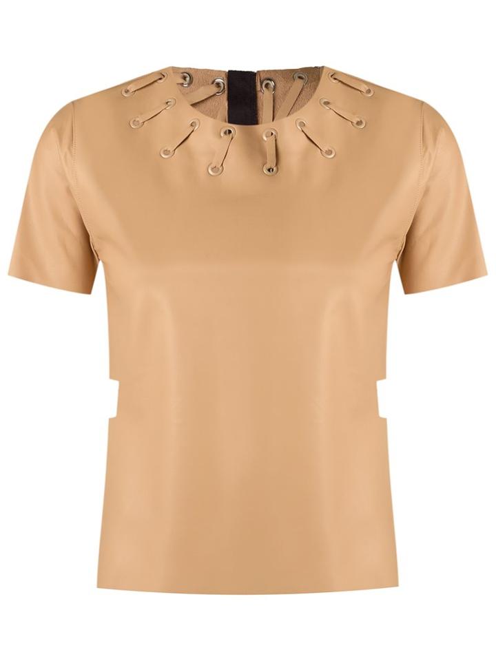 Andrea Bogosian Round Neck Blouse, Women's, Size: Medium, Nude/neutrals, Leather