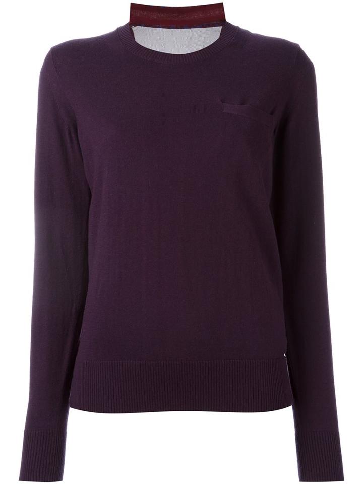 Sacai Contrast Jumper, Women's, Size: 2, Red, Cotton/polyester/cashmere