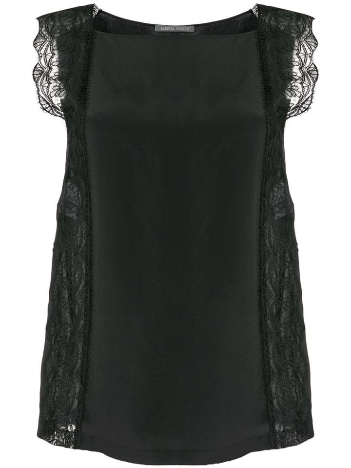 Alberta Ferretti Lace-trim Sleeveless Blouse - Black