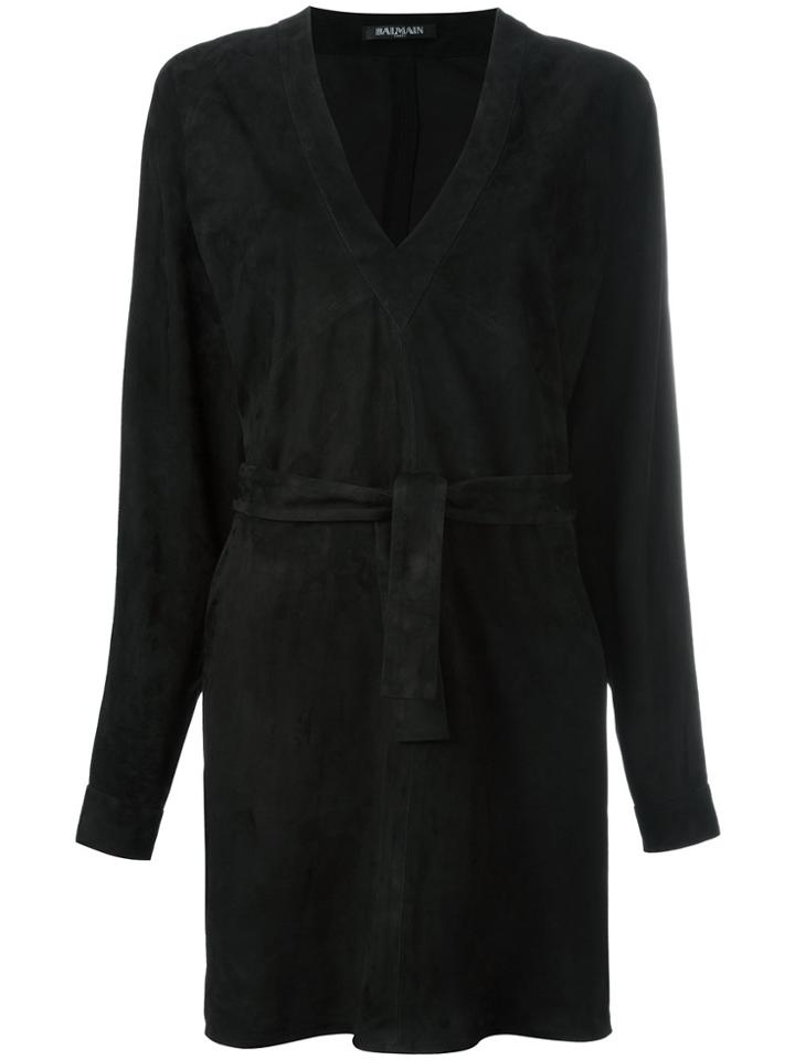 Balmain V-neck Mini Dress - Black
