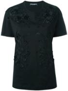 Dolce & Gabbana Floral Embroidery T-shirt, Women's, Size: 44, Black, Cotton/polyester/viscose