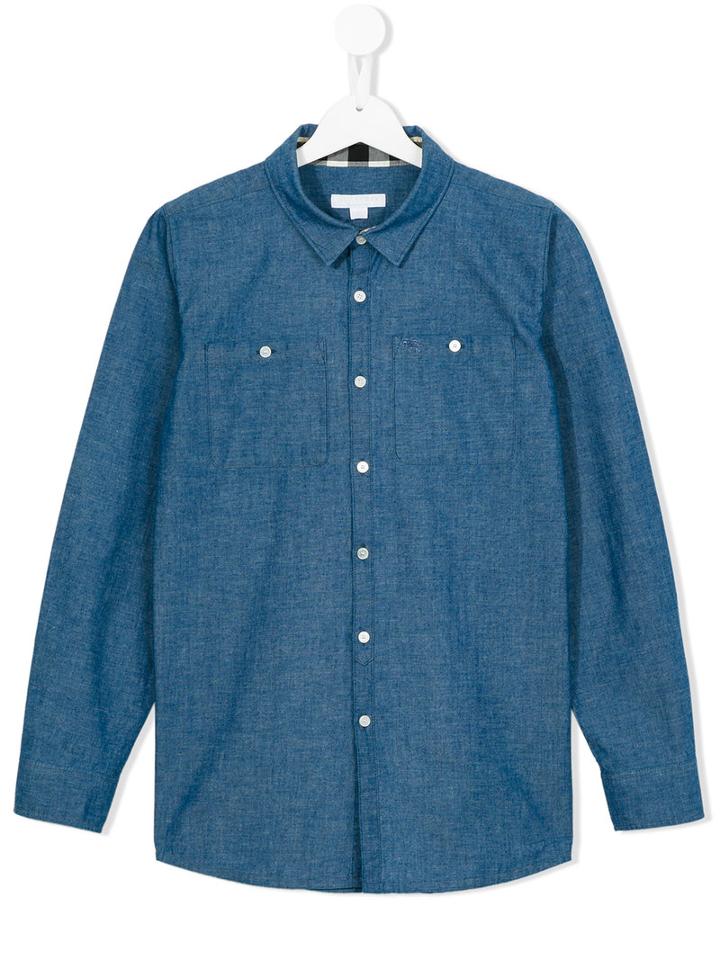 Burberry Kids Chambray Shirt, Size: 14 Yrs, Blue