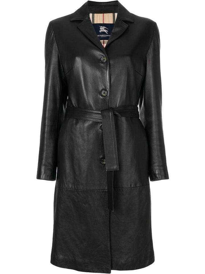 Burberry Vintage Mid-length Leather Coat - Black