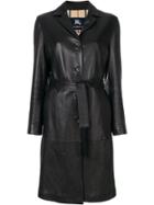 Burberry Vintage Mid-length Leather Coat - Black