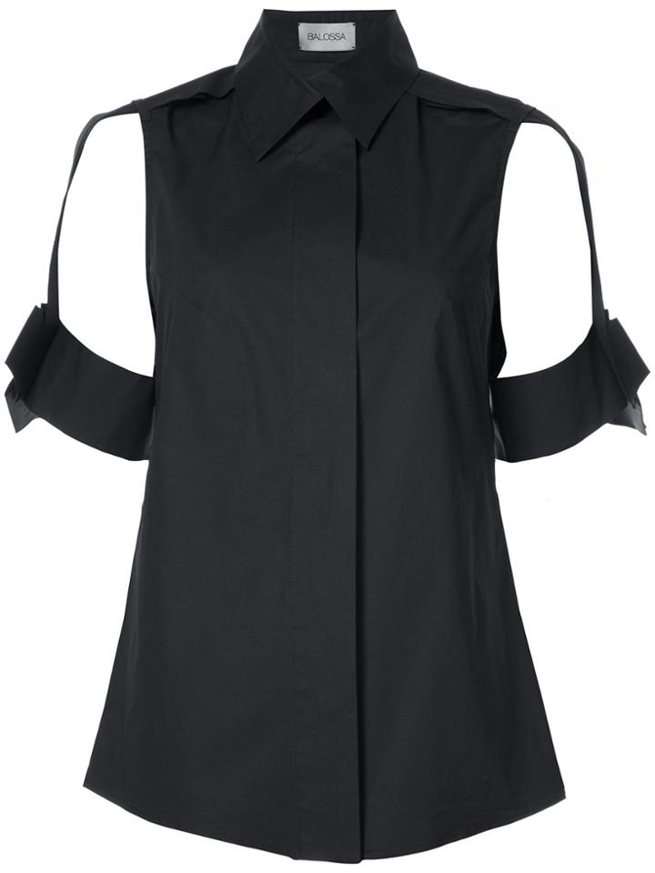 Balossa White Shirt Emira Cutout Sleeve Shirt - Black