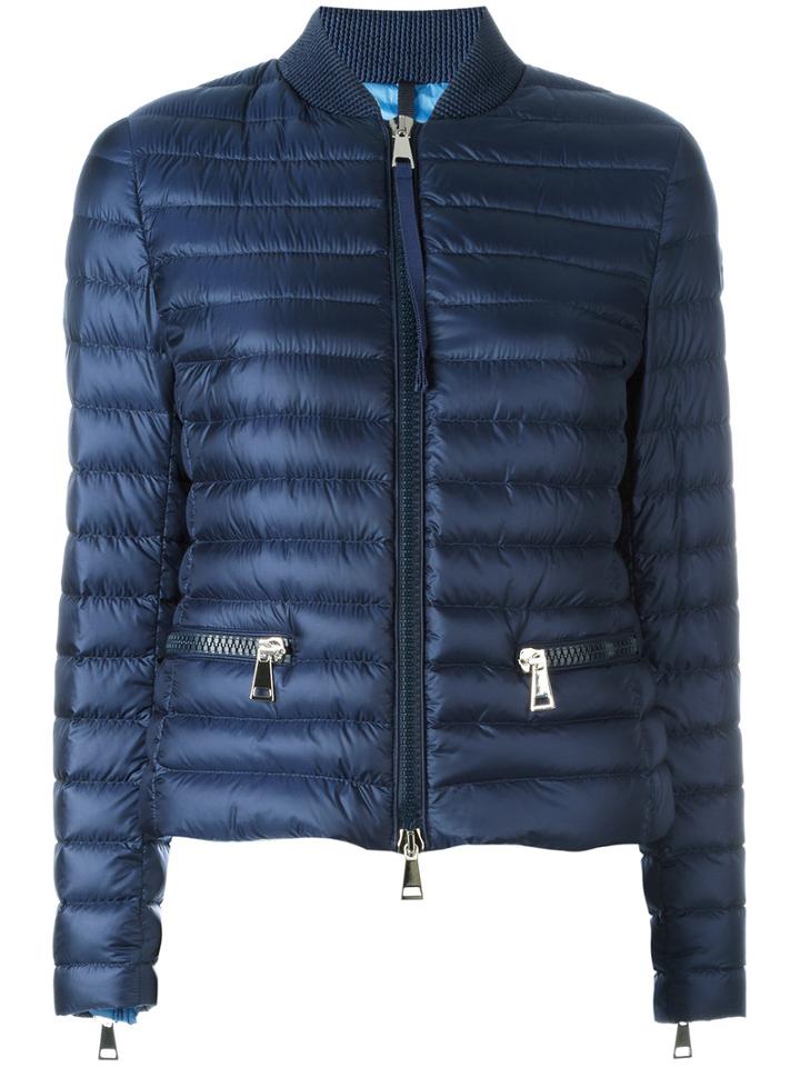 Moncler Padded Bomber Jacket, Women's, Size: 1, Blue, Polyamide/feather Down/polyester