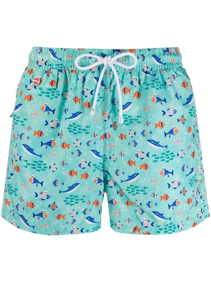Kiton Fish Print Swim Shorts - Green