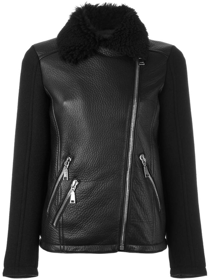 Drome Collar Detail Biker Jacket, Women's, Size: Xs, Black, Lamb Skin/polyamide/acetate/virgin Wool