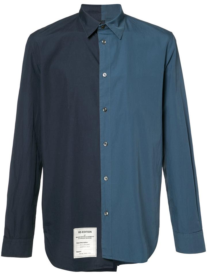 Maison Margiela Asymmetric Two-tone Shirt, Men's, Size: 41, Blue, Cotton