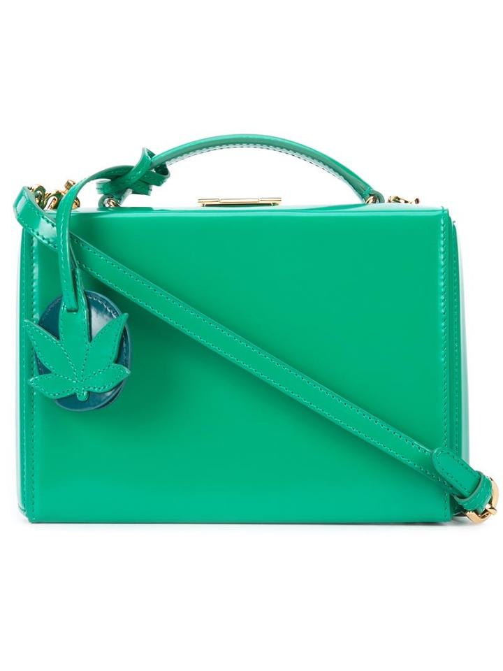 Small 'grace Box With Leaf Charm' Shoulder Bag, Women's, Green, Leather, Mark Cross