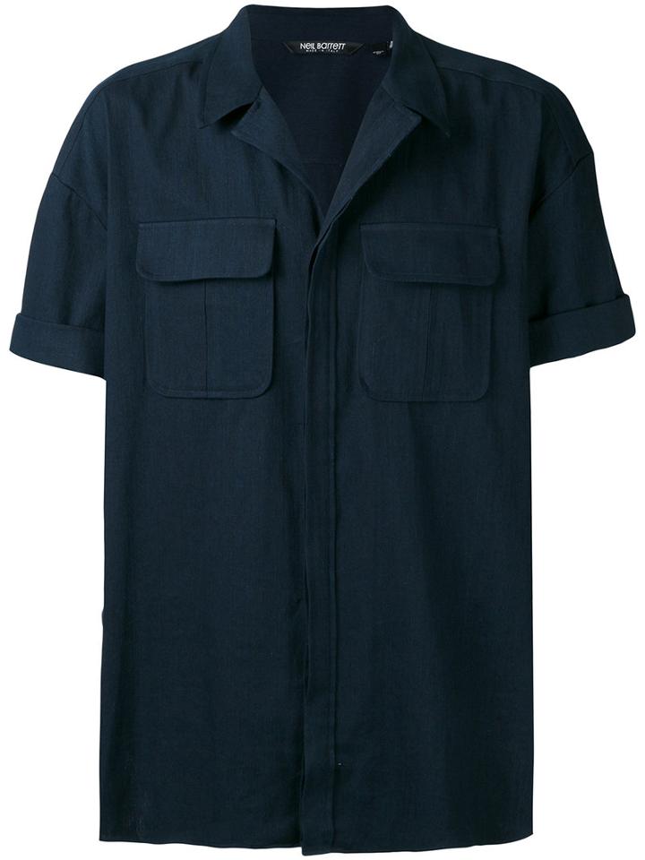 Neil Barrett - Open Collar Short Sleeve Shirt - Men - Cotton - 40, Blue, Cotton