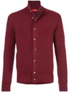 Isaia Ribbed Cashmere Cardigan - Red