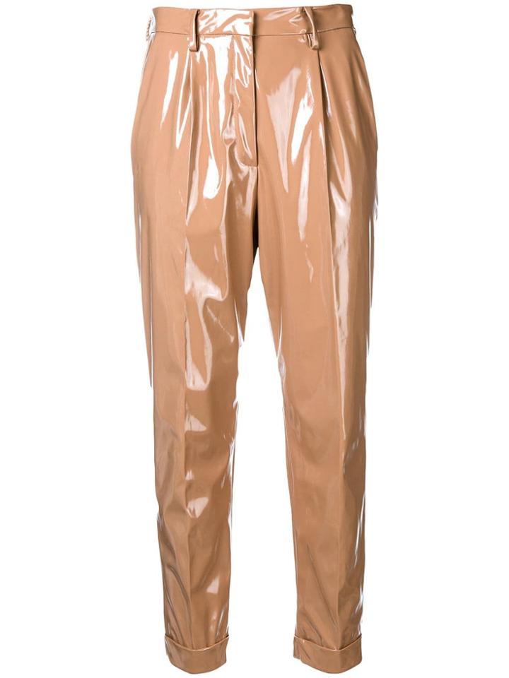 No21 High-waisted Shine Effect Trousers - Nude & Neutrals