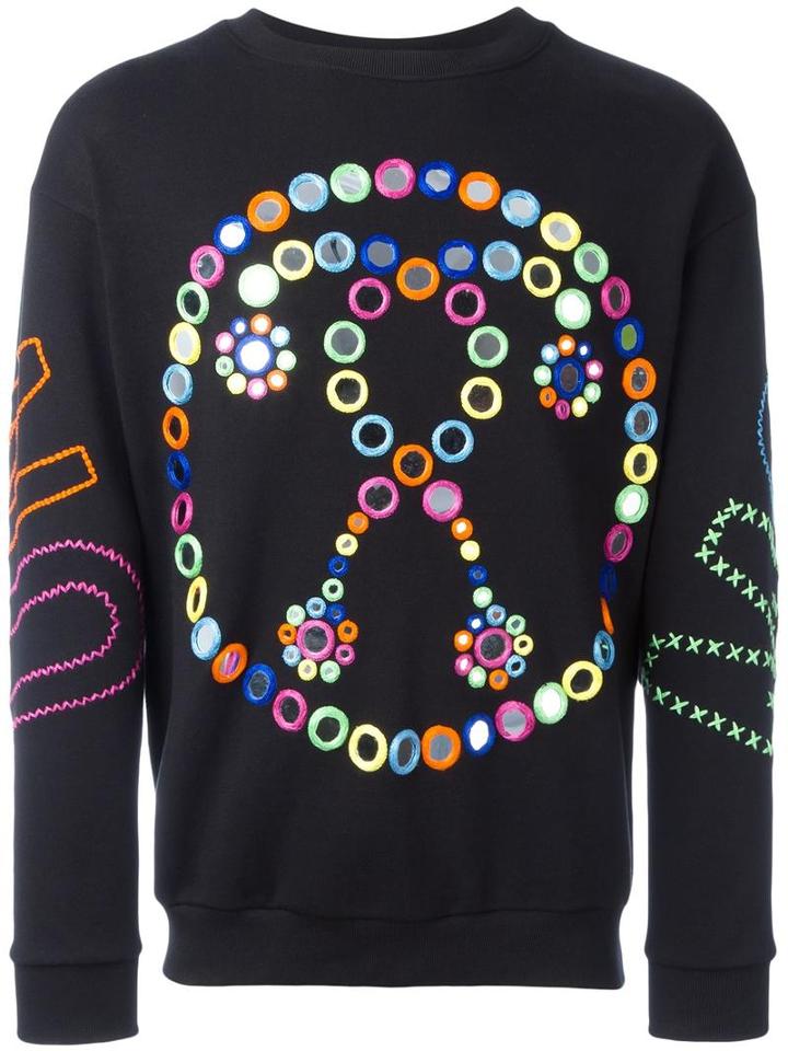 Moschino Mirror Embroidered Sweatshirt, Men's, Size: Medium, Black, Cotton