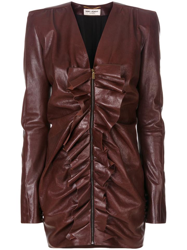 Saint Laurent Ruched Mini Dress - Brown