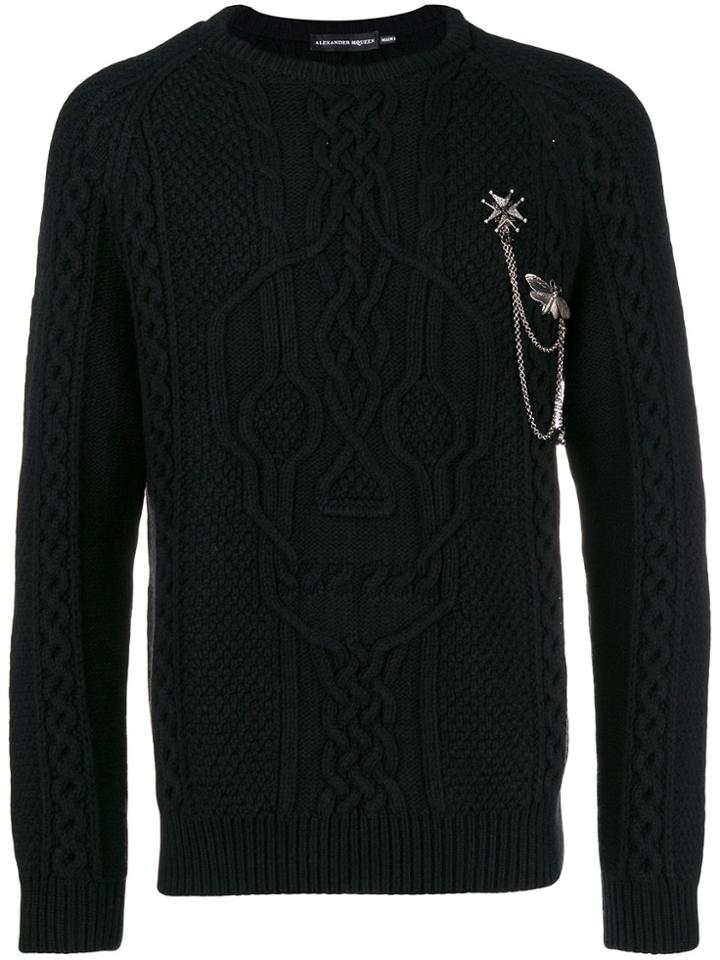 Alexander Mcqueen Moth Charm Chain Chunky Sweater - Black