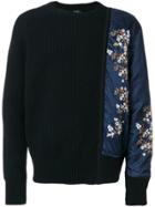 No21 Asymmetric Floral Sleeve Sweater - Black
