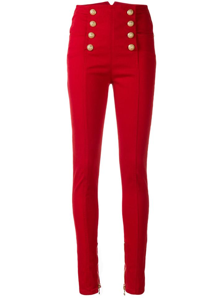 Balmain High-waisted Skinny Jeans - Red