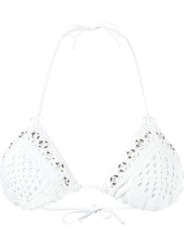 Cecilia Prado Knitted Triangle Bikini Top, Women's, Size: Medium, White, Viscose/acrylic