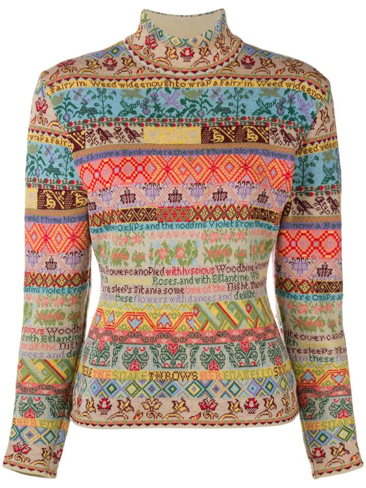 Kenzo Vintage Ethnic Motifs Intarsia Jumper - Multicolour