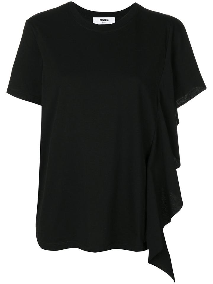 Msgm - Single Frilled Sleeve T-shirt - Women - Cotton - S, Black, Cotton