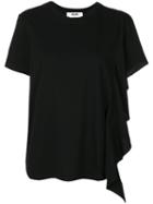Msgm - Single Frilled Sleeve T-shirt - Women - Cotton - S, Black, Cotton