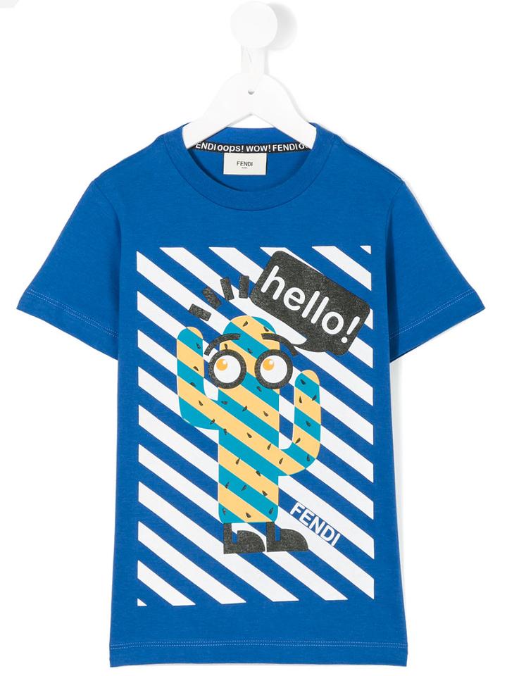 Fendi Kids - Cactus Motif T-shirt - Kids - Cotton - 10 Yrs, Blue