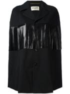Saint Laurent Leather Fringe Trim Cape - Black